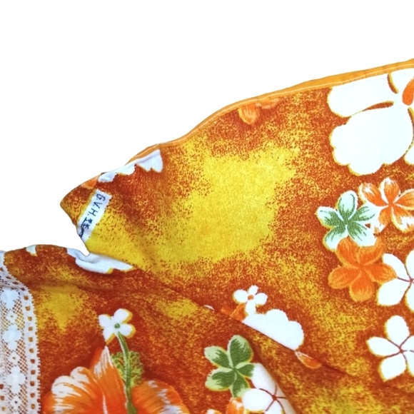 VTG 60's Handmade G.V.H. Hawaii Print Fabric Orange Floral Dress MEDIUM - Picture 11 of 15